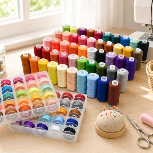 100pcs Bobbin Threads Kits, 400yard Per Polyester Thread Spool Set Matching Prewound Bobbin Thread, Spool Organizers, Needles and Needle Threaders for Hand, Embroidery, Sewing Machines and DIY Crafts