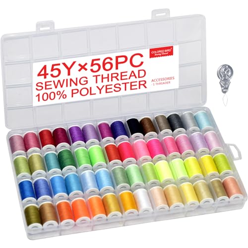 56 rainbowColor Set of Handy Polyester Sewing Threads with needls and Threader - color: 56 colors