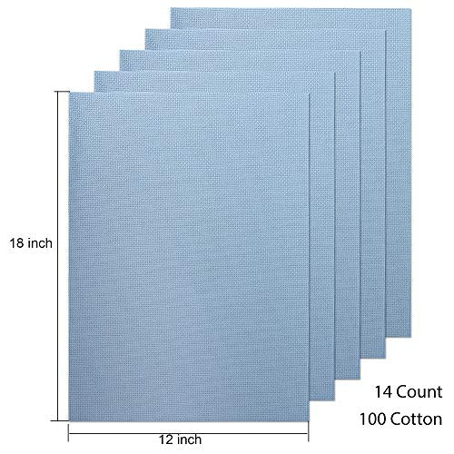 Aida Cloth 14 Count Cross Stitch Fabric,12×18inch,5Pcs (Sky Blue) - color: Sky Blue