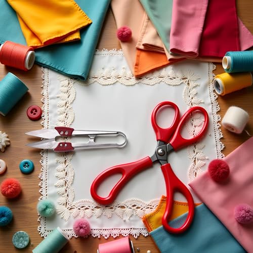 Red Stainless Steel U Sewing Scissors Clippers, Mini Small Snips Trimming Nipper Thread Sewing Cutter for Stitch, Crafts, DIY Projects,Cutting Tools (4.3in)