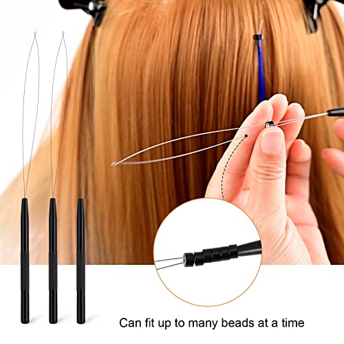 NEWISHTOOL Stainless Steel Hair Extension Loop Needle Threader Wire Pulling Hook Tool and Bead Device Tool, Micro Link Tool Loop Threader for Hair, Silicone Beads, Feather Extensions Supplies, Pack 3 - color: Black, size: Bead Device Tool