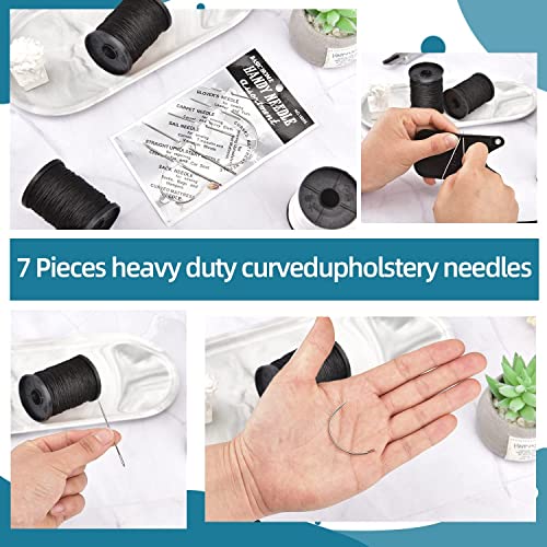 Topus Extra Strong Upholstery Repair Sewing Thread Kit and Heavy Duty Household Hand Needles, Including 7 Styles of Leather Canvas Sewing Needles and 3 Rolls Nylon Thread (70 Yard of Each Roll), Black - color: Black