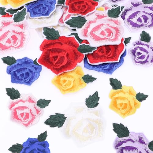 24Pcs Embroidered Patches, Flower Sew on/Iron on Patch Applique Repair Patches for Clothes, Jackets, Jeans, Backpacks - color: 24PCS Rose Flower Set