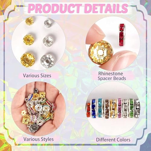 Rhinestone Spacer Beads for Jewelry Making, Bracelet, Pen, Keychain, Crafts