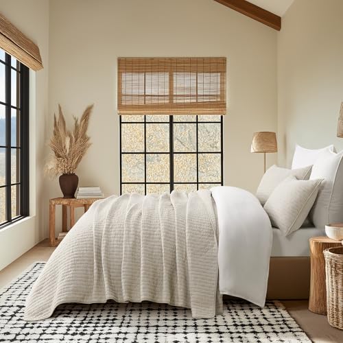 EVERGRACE 100% Cotton Cross Stitch 3-Piece Quilt Set, Queen, Flax Beige - color: Flax Beige, size: Full/Queen (92" X 96")