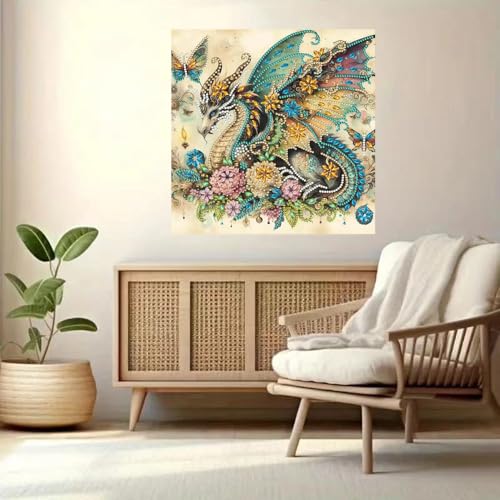 ZQEATRY Dragon Special Shape Diamond Art Kits for Adults,5D Diamond Painting Kits for Beginner,DIY Diamond Crystal Rhinestones Gem Art Kits for Home Wall Decor 11.8 X 11.8inch - color: XJ118