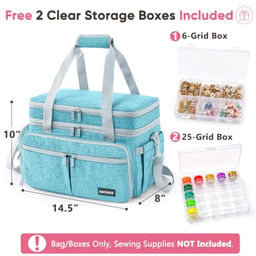 AMOIGEE Double Layer Sewing Organizer Bag with 2 Clear Storage Sewing Boxes - color: Turquoise