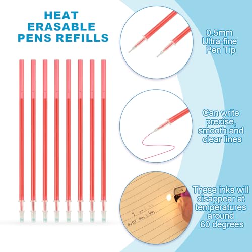 PATIKIL 24 Pcs Erasable Gel Pens Refills, 0.5mm Heat Erasable Pens Refills for Fabric Disappearing Ink Fabric Marking Pen for Sewing Quilting Writing, Red Ink - color: Red