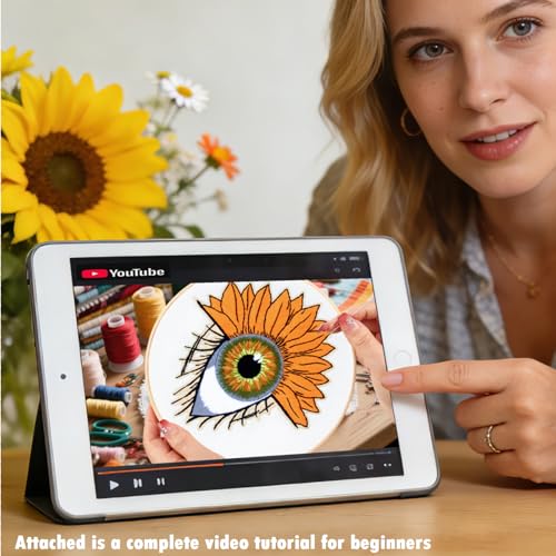 Crafmanoe Sunflower Eyes Embroidery Kits for Beginners Adults, Hand Embroidery Starters Kits, Stamped Cross Stitch Kits Needlepoint Kits for Beginners Adult, Embroidery Hoop, Thread and Video Tutorial - color: H2086, size: 8Inch