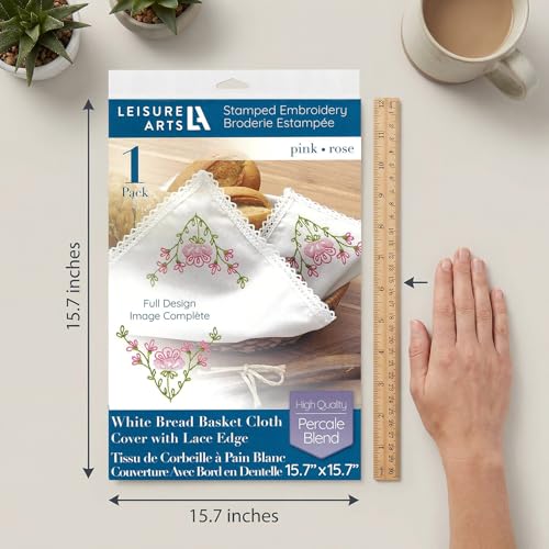 Embroidery Patterns Bread Basket Cloth 15.7X15.7 Pink Tea Towels Stamp