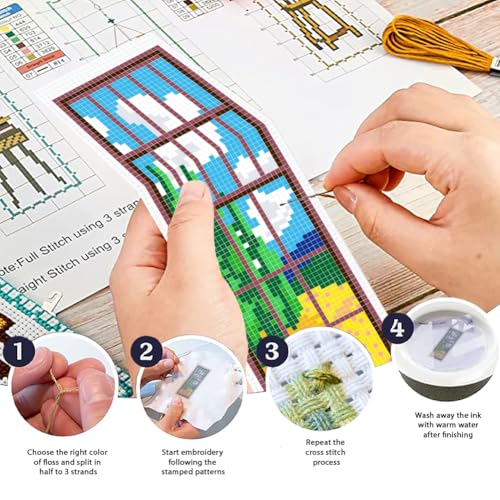 ORIGACH 6 Set Window & View Cross Stitch Bookmark Kit for Beginner - style: Window & View