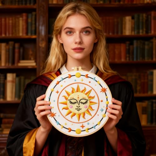 BEUNITONE 6Set Tarot Embroidery Kit for Beginners with Dreamy Pre-print Patterns, DIY Craft Kits for Adults Women with Embroidery Hoops and Full Kits, Needlepoint Kits for Home Decor and Gifts 20x20cm - style: Tarot