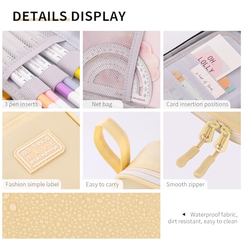 CICIMELON Durable Pen Pencil Case Big Storage Pen Pouch Bag for School Supplies College Teen Girls Adults, Beige - color: Beige