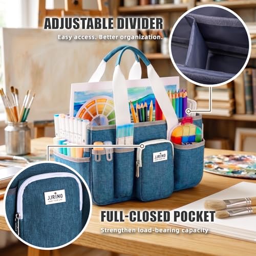 JJRING Foldable Craft Organizer Tote With Zipper & Divider, Green - color: Green, size: Small