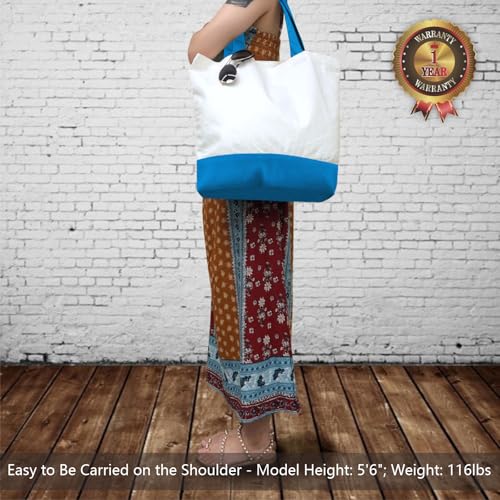 TOPDesign 1-Pack Super Strong Large 12oz Cotton Canvas Tote Bag, Reusable Grocery Shopping Cloth Bag, Fashionable Two-Tone Tote for Crafts, DIY Your Creative Designs - color: Ocean Blue/White