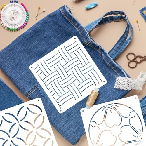 20 Pcs Sashiko Stencils 5.1 x 5.1 Inch Plastic Sashiko Template Pattern Geometric Embroidery Stabilizers Drawing Line Template for Hand Quilting Sewing - size: 5.1 x 5.1 inch