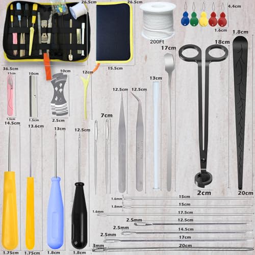 31PCS Wick Kits for Candle Making Wicks Inserting Nursing with Storage Bag Large Hole Needles for Silicone Candle Mold Hook Eye Punch Needle,7in Wicks Trimmer & Dipper,Wick Roll 200 Ft ect - color: 31PCS