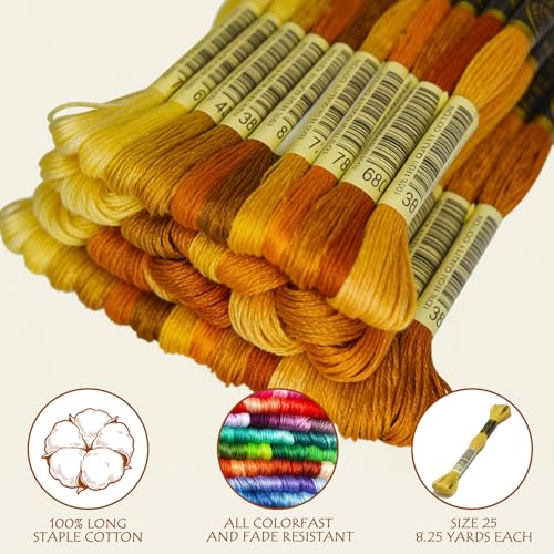Click Image to Open expanded View Premium Rainbow Color Embroidery Floss - Cross Stitch Threads - Friendship Bracelets Floss - Crafts Floss - 14 Skeins Per Pack Embroidery Floss, Old Gold Gradient - color: Old Gold Gradient