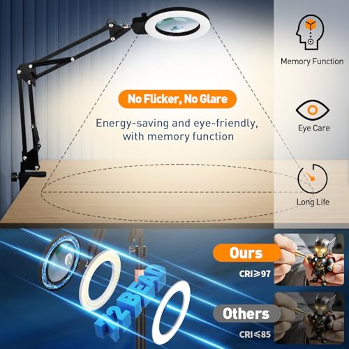 KIRKAS Magnifying Floor Lamp, 12X 30X 11.2in Stable Base Magnifier Black - color: Black, size: 12X 30X 11.2inch