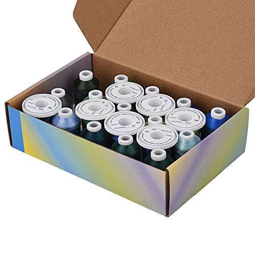 Simthread Embroidery Machine Thread Kit 800Y 21 Spools Blue and Green Colors for Professional Embroidery Design - color: Blue & Green