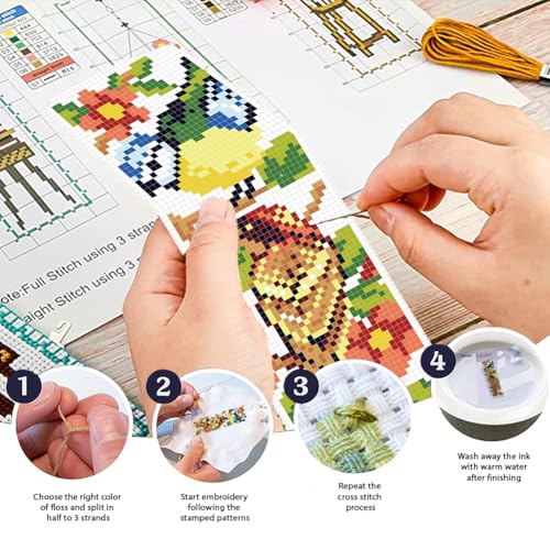 FREEBLOSS 6 Set Cross Stitch Bookmark Kit 11CT DIY Cross Stitch Kits Birds Stamped Embroidery Kit with Instructions Bookmark Making Set for Adult Beginners 8x2.4inch