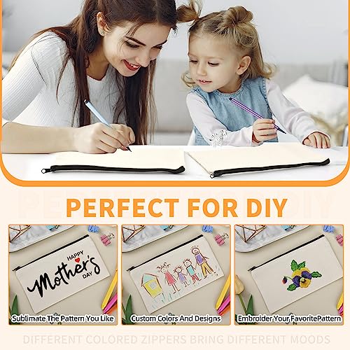 8×4.7 Inch Blank DIY Craft Bag Canvas Pencil Case Blank Makeup Bags- Canvas Pencil Pouch Bulk Canvas Cosmetic Bag Multi-Purpose Travel Toiletry Bag Canvas Zipper Bags