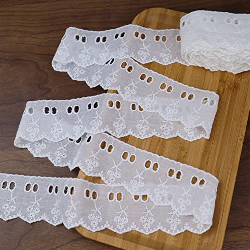 White Cotton Lace Trim 7 Yards Eyelet Lace Trim Scalloped Embroidery Edge Trimming for Sewing Crafts, Dress, Dolls/Pets Clothes (2inch) - color: White 2inch