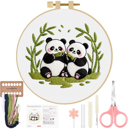 ERKOON Embroidery Kit for Beginners Adult, Cross Stitch Set Include Embroidery Cloth Hoop Threads for Craft Lover Hand Stitch with Embroidery Skill Techniques (Panda) - color: Panda