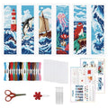 ORIGACH 6 Set Ocean Wave & Nautical Cross Stitch Bookmark Kit for Beginner - style: Ocean Wave