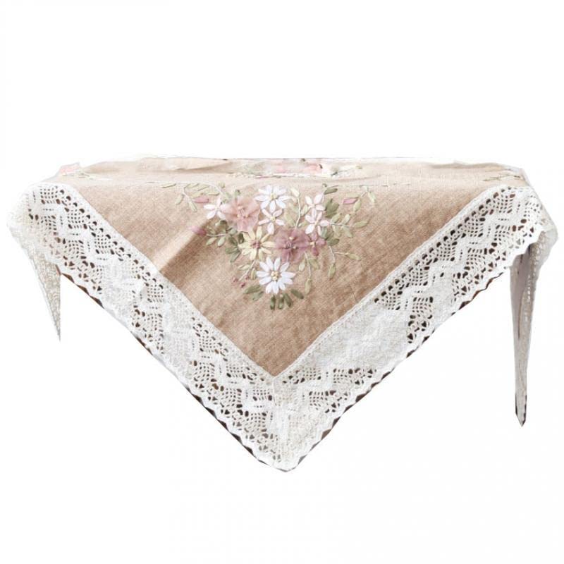 Generic Printed Stamped Cross Stitch Tablecloth Kit for Embroidery, White, Linen, 90x90cm