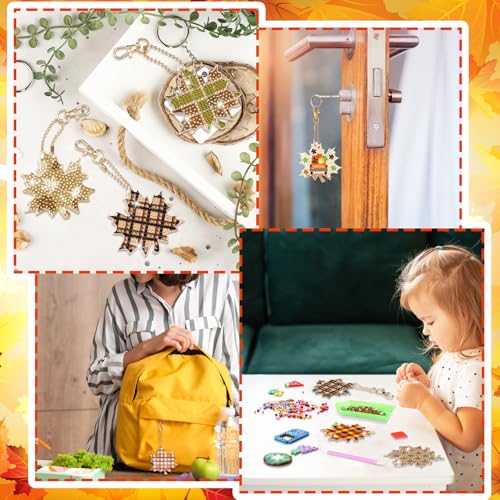 WILLBOND 30 Pcs Fall Thanksgiving Diamond Art Keychains for Adults, Maple - color: Maple Leaf