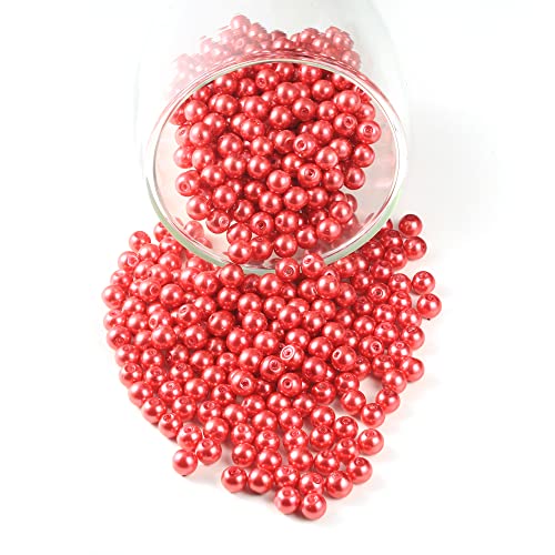 YouLuo 200Pcs Glass Pearl Beads for Jewelry Making,Glass Beads for Bracelet - color: Light Siam Red, 6mm