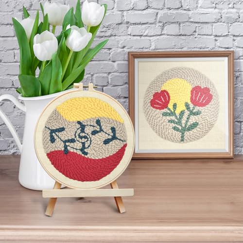 ERKOON Punch Needle Kit Adults Beginners, 2 Pcs DIY Easy Floral Embroidery Set for Starter Art Craft, Needling Punching Project with Patterns, Tools, Yarns, Hoop, Instruction (Rose) - color: Rose