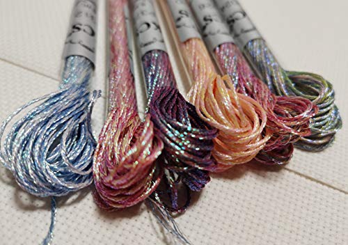 KCS 6 skeins 6-Strand Cross Stitch Metallic Variegated Pearl Shiny Embroidery Floss (Multicolored 1)