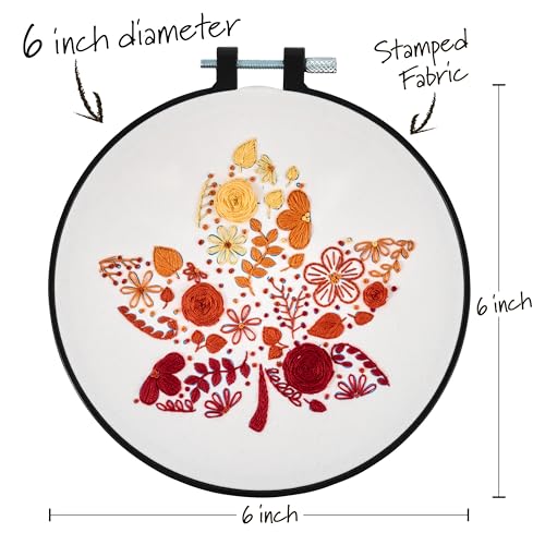 Bucilla, Stamped Embroidery Kit, Autumn Foliage, Includes 6" Hoop, Floss, Needle, and Instructions