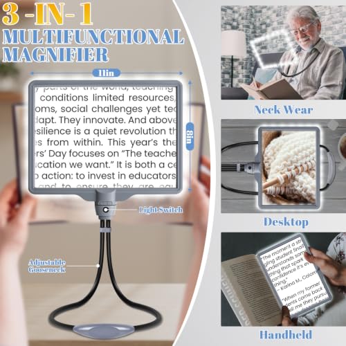 Magnifying Glass with Light Hands Free, Rechargeable Full Page Magnifier