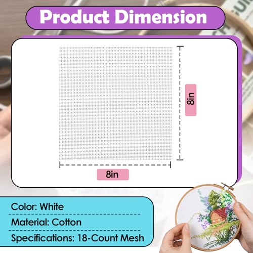 8PCS 18 Mesh Needlepoint Canvas, 8" x 8" Blank White Canvas