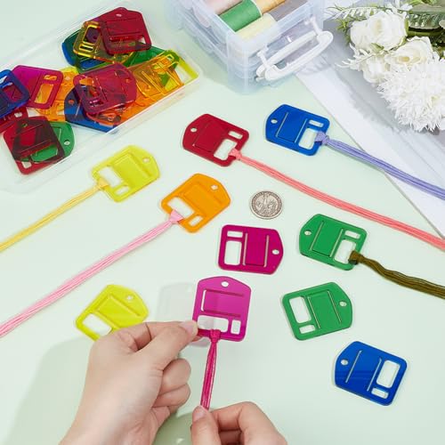 PH PandaHall 6 Colors Embroidery Floss Drops 30pcs Acrylic Embroidery Thread Bobbins Cross Stitch Thread Bobbin Winding Threads Bobbins Organizers for DIY Craft Sewing Projects Storage, 1.5x1.9 Inch - color: Yellow Red Green Blue
