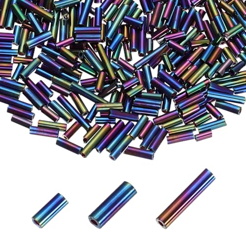 MECCANIXITY 2000pcs Glass Bugle Beads 4/6/9mm Long Tube Cylinder Beads - color: Colorful Black