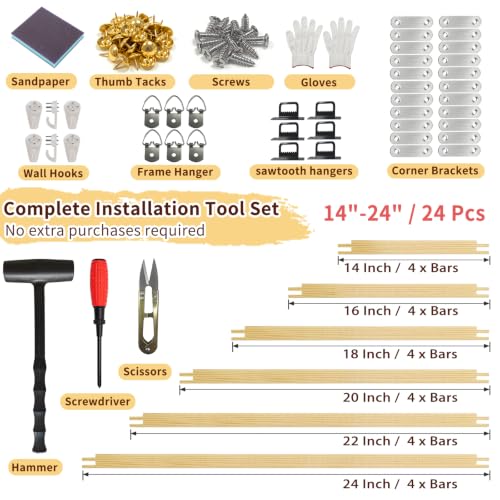 24-Pc Needlepoint Stretcher Bars Kit for Needlework & Embroidery - color: Wood-14,16,18,20,22,24 Inch 24pcs