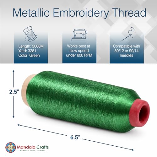 Mandala Crafts Metallic Green Embroidery Floss for Sewing, 3281 Yard Spool - color: Green, size: 3000M 3281 Yard