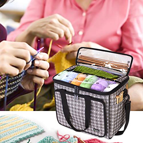 Teamoy Knitting Bag, Yarn Storage Organizer Crochet Bag Tote, Gray Dots - color: Gray Dots