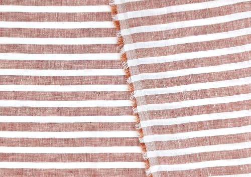 100% Linen Fabric – Lightweight Prewashed – Horizontal Stripe Patterns – Precut Style – Soft & Breathable – 52” Width – by The Linen Lab (Red 6808, 1 Yard pre Cut) - color: Red 6808, size: 1 yard pre cut