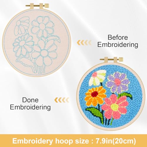 LACHLAND Punch Needle Kit for Beginners, Dasiy Punch Embroidery DIY Craft Supplies with Hoop Yarn & Tool Handmade Wall Art Gift for Adults Teens Seniors Hobby - color: Flower