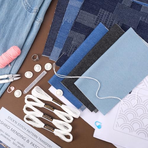 Booson 28 Pcs Thread Kit Sashiko Needles Denim Fabric