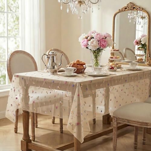 Horaldaily Champagne Embroidery Tablecloth, 60×104 Inch Rectangular - color: Champagne, size: 60" x 104" (Rectangular)