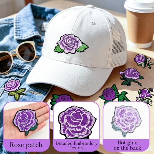25PCS Purple Rose Iron on Patches, Embroidered Flower Applique Patches - color: purple