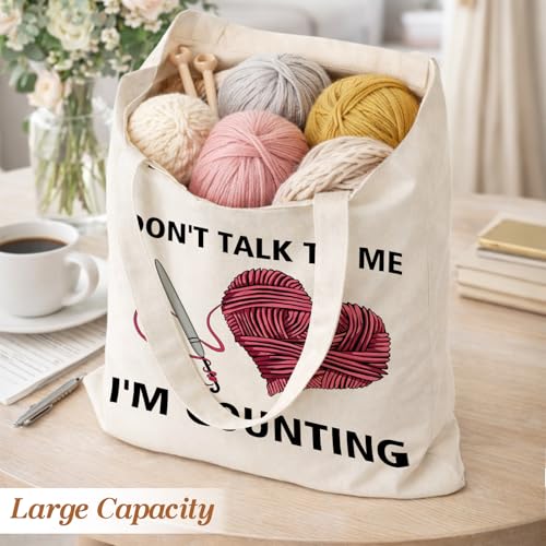 Cute Goose Crochet Canvas Tote Bag for Women - color: I'm Counting