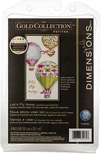 Dimensions Gold Petite Counted Cross Stitch Kit 'Let's Fly Away' Hot Air Balloon Pattern, 18 Count Ivory Aida Cloth, 4'' x 8''