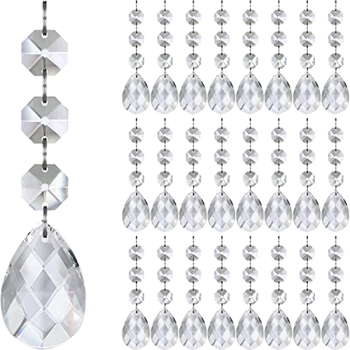 Jishi 30pk Crystal Teardrop Ornaments for Christmas Tree Decorations, Hanging Clear Plastic Acrylic Tear Drop Crystal Ornaments for Christmas Tree, Xmas Bead Garland New Years Party Supplies Clearance - style: Teardrop